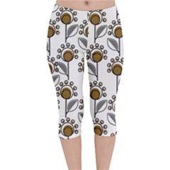 Daisy Minimalist Leaves Velvet Capri Leggings  by ConteMonfrey