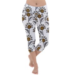 Daisy Minimalist Leaves Lightweight Velour Capri Yoga Leggings by ConteMonfrey