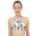 Daisy Minimalist Leaves High Neck Bikini Top View1