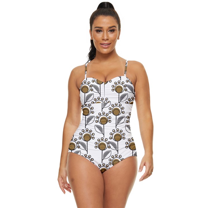 Daisy Minimalist Leaves Retro Full Coverage Swimsuit