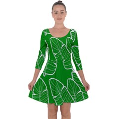 Green Banana Leaves Quarter Sleeve Skater Dress by ConteMonfrey