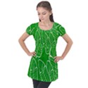 Green Banana Leaves Puff Sleeve Tunic Top View1