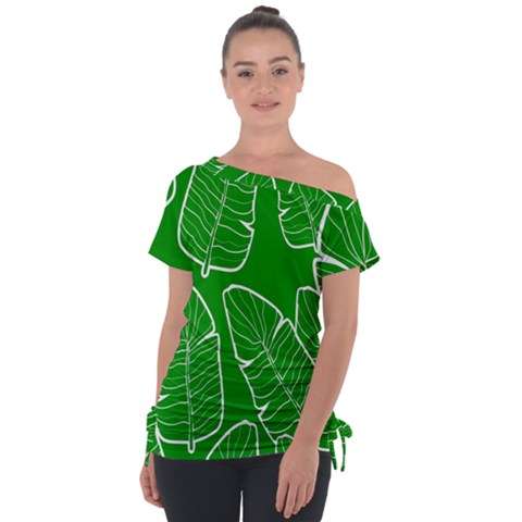 Green Banana Leaves Off Shoulder Tie-up Tee by ConteMonfrey