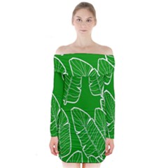 Green Banana Leaves Long Sleeve Off Shoulder Dress by ConteMonfrey