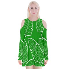 Green Banana Leaves Velvet Long Sleeve Shoulder Cutout Dress by ConteMonfrey