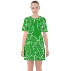 Green Banana Leaves Sixties Short Sleeve Mini Dress by ConteMonfrey