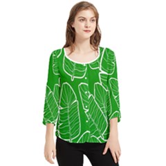 Green Banana Leaves Chiffon Quarter Sleeve Blouse by ConteMonfrey