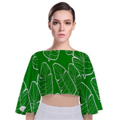 Green Banana Leaves Tie Back Butterfly Sleeve Chiffon Top by ConteMonfrey