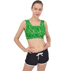 Green Banana Leaves V-back Sports Bra by ConteMonfrey