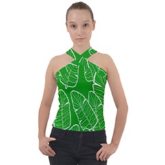 Green Banana Leaves Cross Neck Velour Top by ConteMonfrey