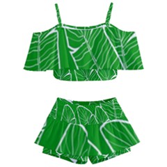 Green Banana Leaves Kids  Off Shoulder Skirt Bikini by ConteMonfrey