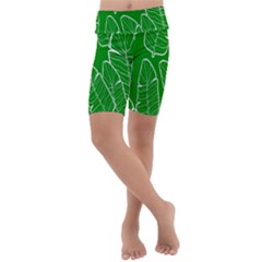 Green Banana Leaves Kids  Lightweight Velour Cropped Yoga Leggings by ConteMonfrey