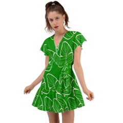 Green Banana Leaves Flutter Sleeve Wrap Dress by ConteMonfrey