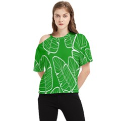 Green Banana Leaves One Shoulder Cut Out Tee by ConteMonfrey