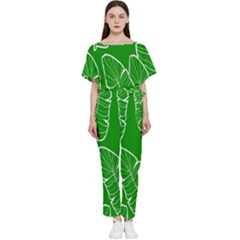 Green Banana Leaves Batwing Lightweight Chiffon Jumpsuit by ConteMonfrey