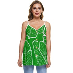 Green Banana Leaves Casual Spaghetti Strap Chiffon Top by ConteMonfrey