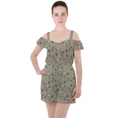 Wild Forest Friends   Ruffle Cut Out Chiffon Playsuit by ConteMonfrey