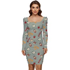 Wild Forest Friends   Women Long Sleeve Ruched Stretch Jersey Dress by ConteMonfrey