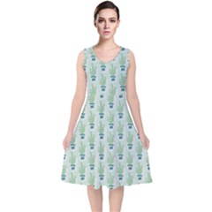 Cuteness Overload Of Cactus!  V-neck Midi Sleeveless Dress  by ConteMonfrey