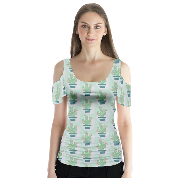 Cuteness Overload of Cactus!  Butterfly Sleeve Cutout Tee 