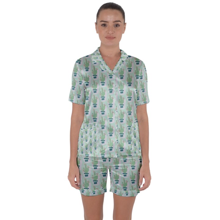 Cuteness Overload of Cactus!  Satin Short Sleeve Pajamas Set