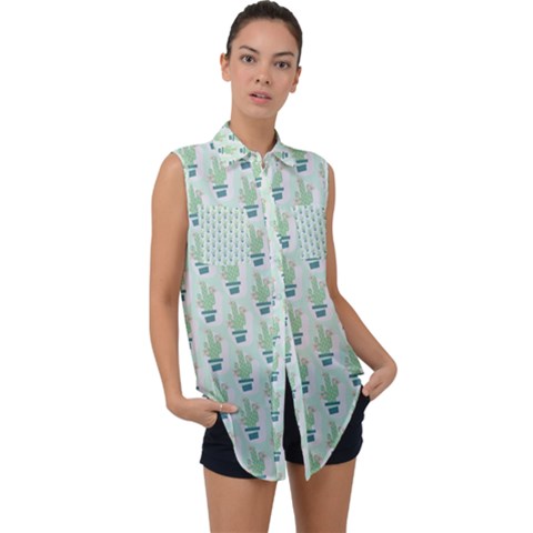 Cuteness Overload Of Cactus!  Sleeveless Chiffon Button Shirt by ConteMonfrey