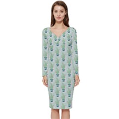 Cuteness Overload Of Cactus!  Long Sleeve V-neck Bodycon Dress  by ConteMonfrey