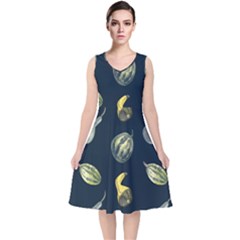 Vintage Vegetables Zucchini  V-neck Midi Sleeveless Dress 