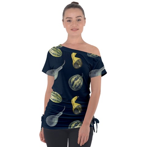 Vintage Vegetables Zucchini  Off Shoulder Tie-up Tee by ConteMonfrey