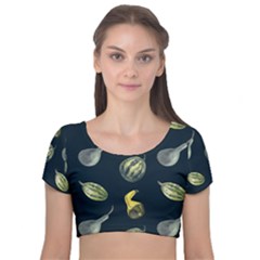 Vintage Vegetables Zucchini  Velvet Short Sleeve Crop Top  by ConteMonfrey