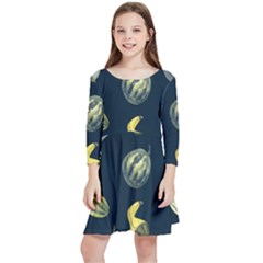 Vintage Vegetables Zucchini  Kids  Quarter Sleeve Skater Dress by ConteMonfrey