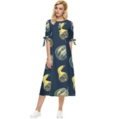 Vintage Vegetables Zucchini  Bow Sleeve Chiffon Midi Dress by ConteMonfrey