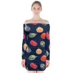 Vintage Vegetables  Long Sleeve Off Shoulder Dress by ConteMonfrey