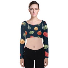 Vintage Vegetables  Velvet Long Sleeve Crop Top by ConteMonfrey