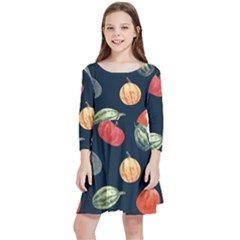 Vintage Vegetables  Kids  Quarter Sleeve Skater Dress by ConteMonfrey