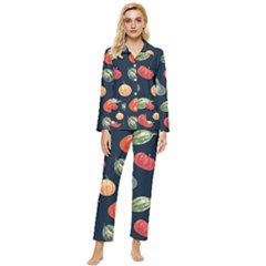 Vintage Vegetables  Womens  Long Sleeve Velvet Pocket Pajamas Set by ConteMonfrey