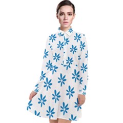 Little Blue Daisies  Long Sleeve Chiffon Shirt Dress