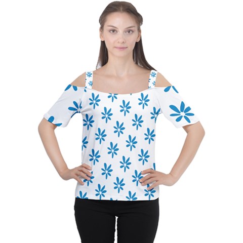 Little Blue Daisies  Cutout Shoulder Tee by ConteMonfrey