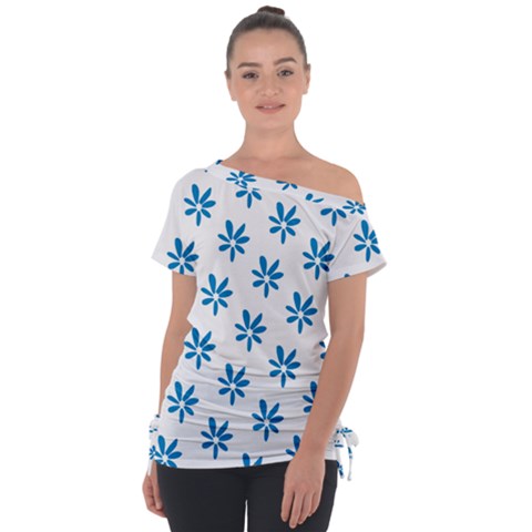 Little Blue Daisies  Off Shoulder Tie-up Tee by ConteMonfrey