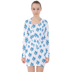 Little Blue Daisies  V-neck Bodycon Long Sleeve Dress by ConteMonfrey