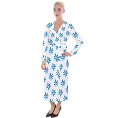 Little Blue Daisies  Velvet Maxi Wrap Dress by ConteMonfrey