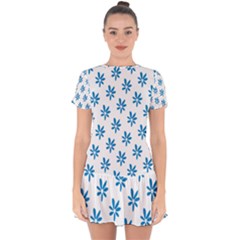 Little Blue Daisies  Drop Hem Mini Chiffon Dress by ConteMonfrey