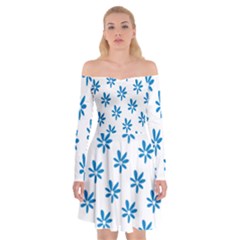 Little Blue Daisies  Off Shoulder Skater Dress by ConteMonfrey