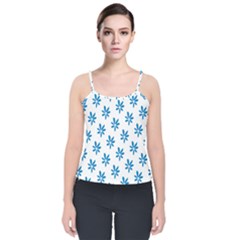 Little Blue Daisies  Velvet Spaghetti Strap Top by ConteMonfrey