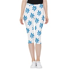 Little Blue Daisies  Inside Out Lightweight Velour Capri Leggings  by ConteMonfrey