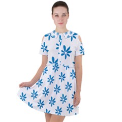 Little Blue Daisies  Short Sleeve Shoulder Cut Out Dress  by ConteMonfrey