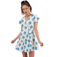 Little Blue Daisies  Flutter Sleeve Wrap Dress by ConteMonfrey