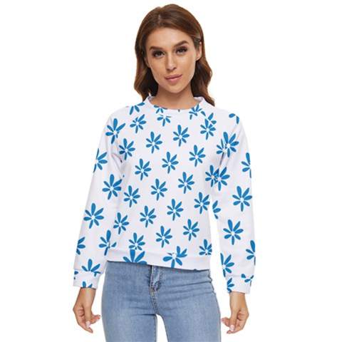 Little Blue Daisies  Women s Long Sleeve Raglan Tee by ConteMonfrey