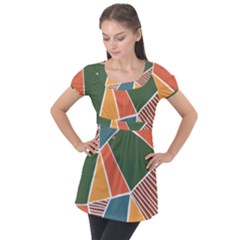 Geometric Colors   Puff Sleeve Tunic Top by ConteMonfrey