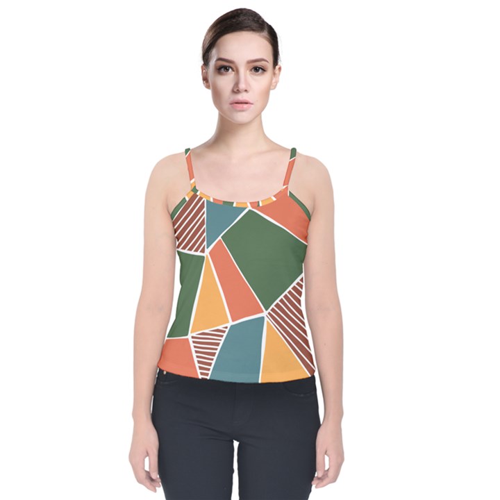 Geometric Colors   Velvet Spaghetti Strap Top